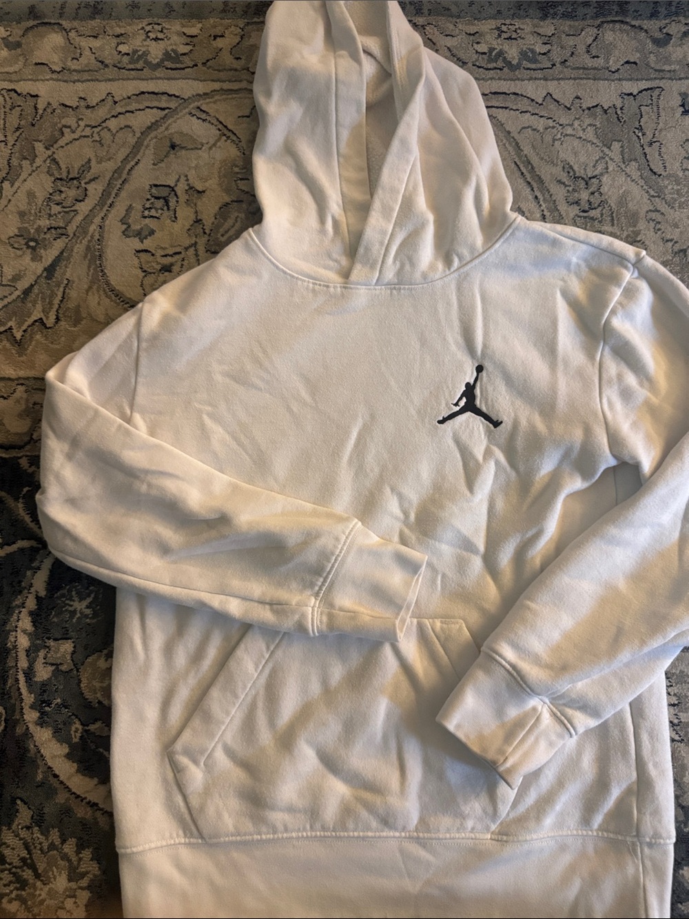 Jordan White Crewneck Hoodie with Black Jumpman Logo kids medium 10-12